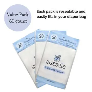 Suessie Disposable Baby Placemats, Happy Owls, 60 Count