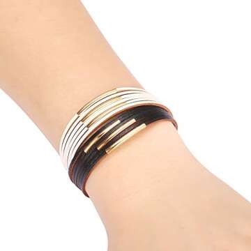 Fesciory Leather Wrap Bracelets for Women, Boho Leopard Multi-Layer Crystal Beads Cuff Bracelet Jewe...