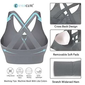 Evercute Sports Bra for Women Padded Medium Support Criss Cross Strappy Bras Seamless High Impact Yoga Exercise Athletic Bras