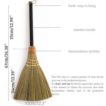 TTS For Home Natural Whisk Sweeping Hand Handle Broom - Handmade Straw Broom for Any Space