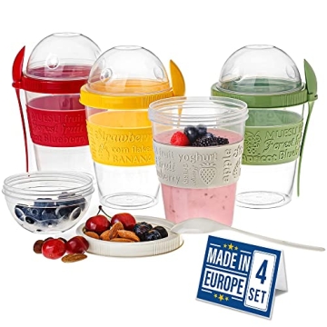 Crystalia Yogurt Parfait Cups with Lids – Perfect Storage for Yogurt & Snacks, 20 oz, Set of 4 Col...