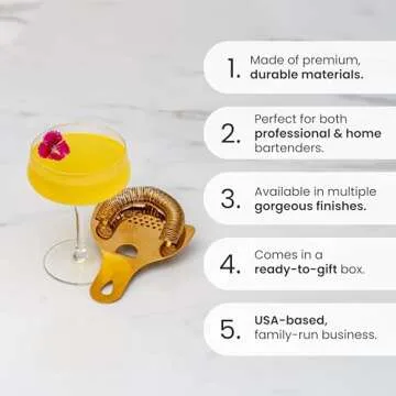 A Bar Above Hawthorne Strainer for Cocktails, Bar Strainer Cocktail, with High-Density Spring, Mirrored Stainless Steel Finish, Drink Strainer, Cocktail Strainer, for Boston Shakers and Mixing Glasses