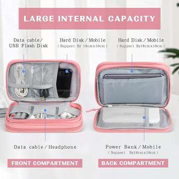 FYY Electronic Organizer, Electronic Accessories Carry Case Portable Waterproof Pouch Double Layers Storage Bag for Travel Cable, Cord, Charger, Phone, Earphone, Medium Size, Pink