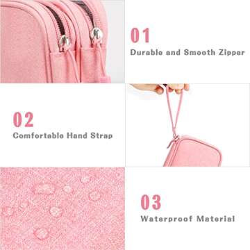 FYY Electronic Organizer, Electronic Accessories Carry Case Portable Waterproof Pouch Double Layers Storage Bag for Travel Cable, Cord, Charger, Phone, Earphone, Medium Size, Pink