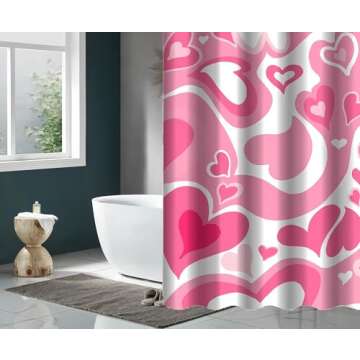 AUCAN Romantic Pink Shower Curtain with Hooks - 72x72 Inches