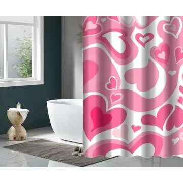 AUCAN Romantic Pink Shower Curtain with Hooks - 72x72 Inches