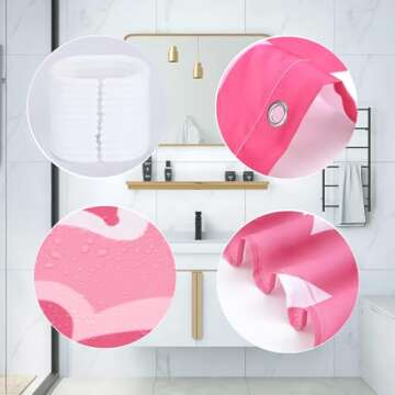 AUCAN Romantic Pink Shower Curtain with Hooks - 72x72 Inches