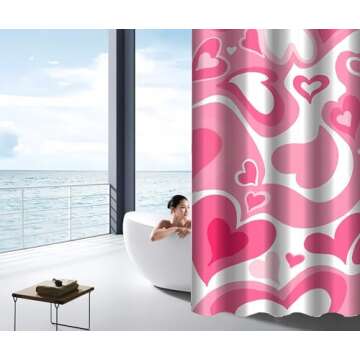 AUCAN Romantic Pink Shower Curtain with Hooks - 72x72 Inches