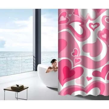 AUCAN Romantic Pink Shower Curtain with Hooks - 72x72 Inches