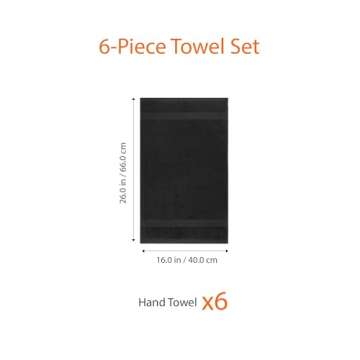 Amazon Basics - 6 Piece Fade Resistant Hand Towel, 100% Cotton, Black, 26'' x 16''