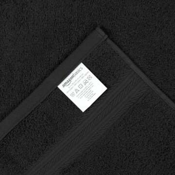 Amazon Basics - 6 Piece Fade Resistant Hand Towel, 100% Cotton, Black, 26'' x 16''