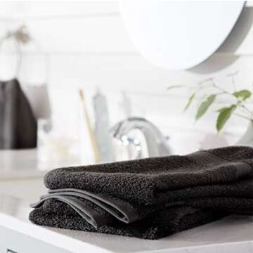 Amazon Basics - 6 Piece Fade Resistant Hand Towel, 100% Cotton, Black, 26'' x 16''