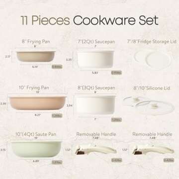 CAROTE 11pcs Pots and Pans Set, Nonstick Kitchen Cookware Sets with Detachable Handles, Induction Co...