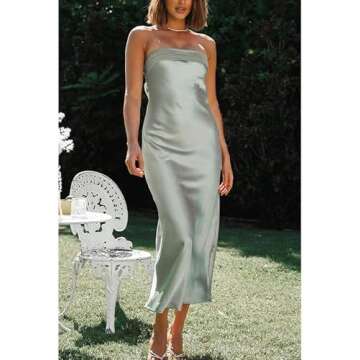 Satin Strapless Maxi Dress Elegant Hollow Out Backless Long Dresses Summer Beach Club Wear