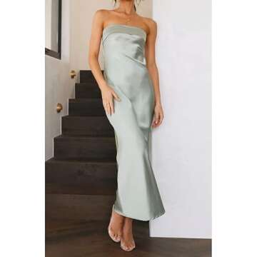 Satin Strapless Maxi Dress Elegant Hollow Out Backless Long Dresses Summer Beach Club Wear
