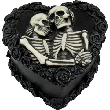 DWK - To Have & To Hold - Beautiful Gothic Skeleton Lovers Embracing on Black Rose Wreath Keepsake J...