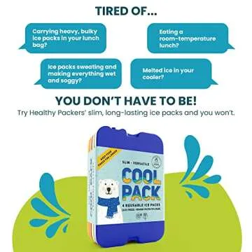Healthy Packers Slim & Long-Lasting Reusable Ice Packs for Lunch Bags and Cooler Bags (Set of 4)