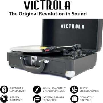 Victrola Journey+ Bluetooth Suitcase Record Player, Black (VSC-400SB-BLK-SDF)