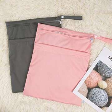 ALVABABY 2pcs Cloth Diaper Wet Dry Bags Waterproof Reusable with Two Zippered Pockets Travel Beach Pool Daycare Soiled Baby Items Yoga Gym Bag for Swimsuits or Wet Clothes L-B1929