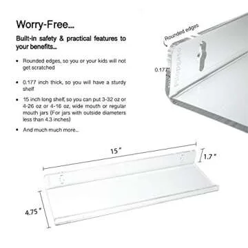 Pilopgaso 15 Inch Acrylic Wall Shelf, Clear 15" Floating Shelves, Invisible Bookshelf with 5mm Thick for Kids, Display, Storage and More, Set of 4