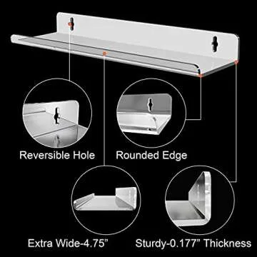Pilopgaso 15 Inch Acrylic Wall Shelf, Clear 15" Floating Shelves, Invisible Bookshelf with 5mm Thick for Kids, Display, Storage and More, Set of 4