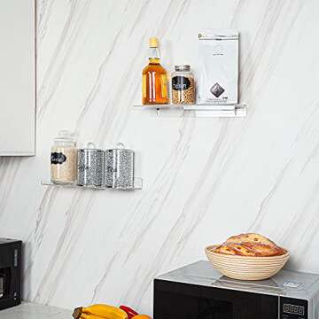 Pilopgaso 15 Inch Acrylic Wall Shelf, Clear 15" Floating Shelves, Invisible Bookshelf with 5mm Thick for Kids, Display, Storage and More, Set of 4