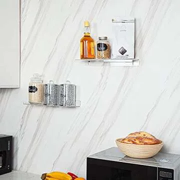 Pilopgaso 15 Inch Acrylic Wall Shelf, Clear 15" Floating Shelves, Invisible Bookshelf with 5mm Thick for Kids, Display, Storage and More, Set of 4