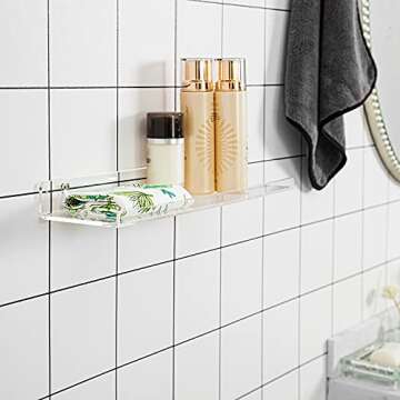 Pilopgaso 15 Inch Acrylic Wall Shelf, Clear 15" Floating Shelves, Invisible Bookshelf with 5mm Thick for Kids, Display, Storage and More, Set of 4