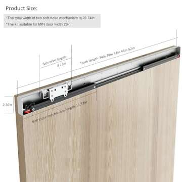 DIYHD 42" Concealed Sliding Barn Door Hardware with Soft Close Mechanism,No Floor Track,Fit Openning Width 34"~38"