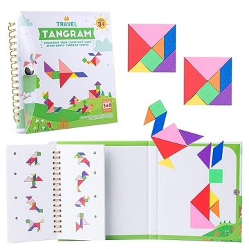 Vanmor Travel Tangram Puzzle with 2 Sets Magnetic Plate-Montessori Shape Pattern Blocks Jigsaw Road ...