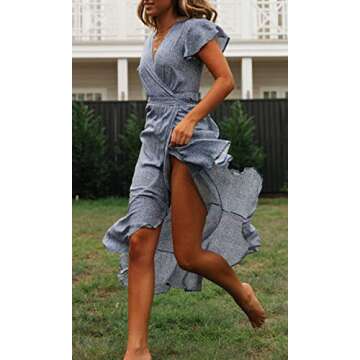 ZESICA Floral Printed Wrap V Neck Short Sleeve Maxi Dress