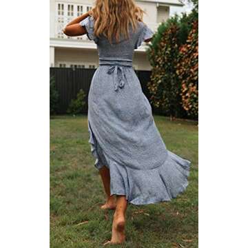 ZESICA Floral Printed Wrap V Neck Short Sleeve Maxi Dress