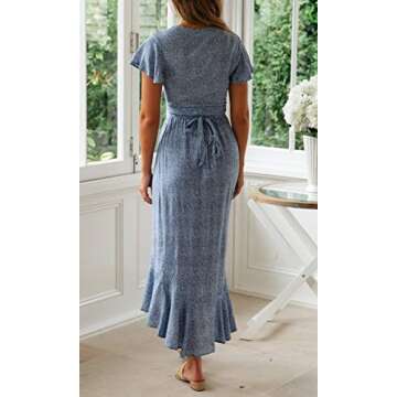 ZESICA Floral Printed Wrap V Neck Short Sleeve Maxi Dress