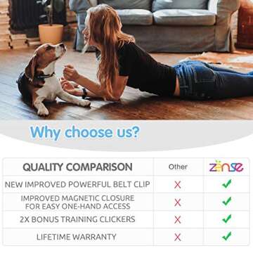 Zënse Premium 2 Dog Treat Pouch and 2 Dog Training Clicker. Magnetic Closure Opening and New Upgraded Super Strong Waist Clip. Small Portable Silicone Treat Bag. Blue and Lavender Color Bags