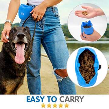 Zënse Premium 2 Dog Treat Pouch and 2 Dog Training Clicker. Magnetic Closure Opening and New Upgraded Super Strong Waist Clip. Small Portable Silicone Treat Bag. Blue and Lavender Color Bags