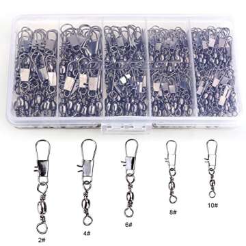 200PCS Barrel Snap Swivel Fishing Accessories, Premium Fishing Gear Equipment with Ball Bearing Swiv...