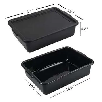 Tyminin Pack of 3 Food Service Bus/Utility Tote Box with Lid, Plastic Restaurant Dish Tub, 13 L, Bla...
