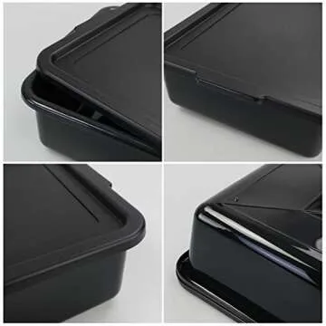 Tyminin Pack of 3 Food Service Bus/Utility Tote Box with Lid, Plastic Restaurant Dish Tub, 13 L, Black