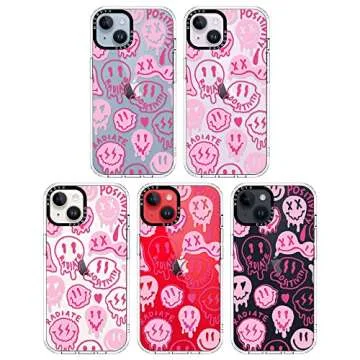 MOSNOVO Case for iPhone 14, [Buffertech 6.6ft Military-Grade Drop Protection] [Anti Peel Off Tech] Clear TPU Bumper Phone Case Cover Design - Pink Dripping Smiles
