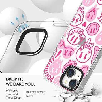 MOSNOVO Case for iPhone 14, [Buffertech 6.6ft Military-Grade Drop Protection] [Anti Peel Off Tech] Clear TPU Bumper Phone Case Cover Design - Pink Dripping Smiles
