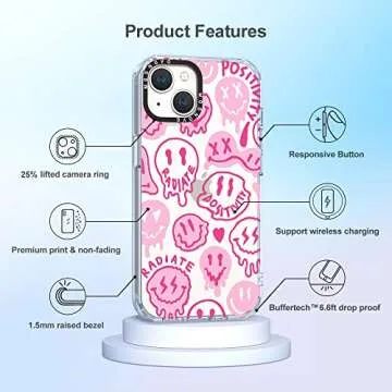 MOSNOVO Case for iPhone 14, [Buffertech 6.6ft Military-Grade Drop Protection] [Anti Peel Off Tech] Clear TPU Bumper Phone Case Cover Design - Pink Dripping Smiles