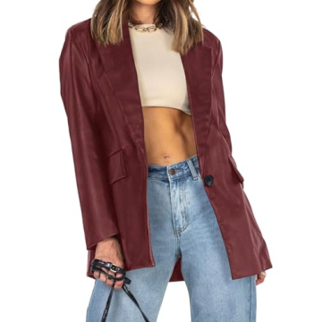 Pepochic Women's Oversized Faux Leather Blazer with Pockets