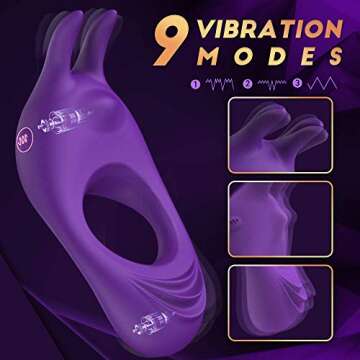 Vibrating Cock Ring with Rabbit Design, Rechargeable Penis Ring Vibrator with 9 Vibration Modes, TIVINO Silicone Male Sex Toy for Man and Couple Play