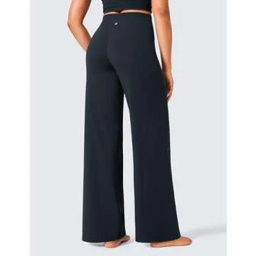 CRZ YOGA Womens Butterlift High Waisted Wide Leg Pants with Pockets 33" - Yoga Lounge Pants Buttery Soft Comfy Casual True Navy Small