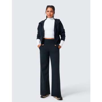 CRZ YOGA Womens Butterlift High Waisted Wide Leg Pants with Pockets 33" - Yoga Lounge Pants Buttery Soft Comfy Casual True Navy Small