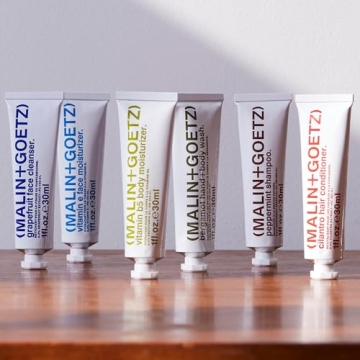 "Malin + Goetz Essential Starter Kit, 1 Fl. Oz. - Hair Shampoo & Conditioner, Facial Cleanser & Moisturizer, Hand & Body Wash, Body Moisturizer, Travel Kit, Vegan & Cruelty Free"