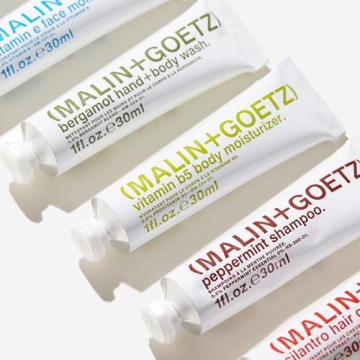 "Malin + Goetz Essential Starter Kit, 1 Fl. Oz. - Hair Shampoo & Conditioner, Facial Cleanser & Moisturizer, Hand & Body Wash, Body Moisturizer, Travel Kit, Vegan & Cruelty Free"