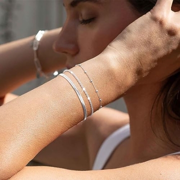 Silver Layered Bracelets Set for Women - Stackable Jewelry