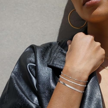 Silver Layered Bracelets Set for Women - Stackable Jewelry