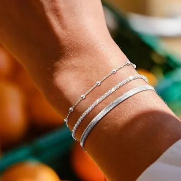 Silver Layered Bracelets Set for Women - Stackable Jewelry